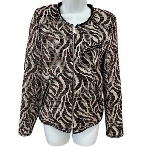 Zara Woman black white and red animal print zipper jacket blazer size XS